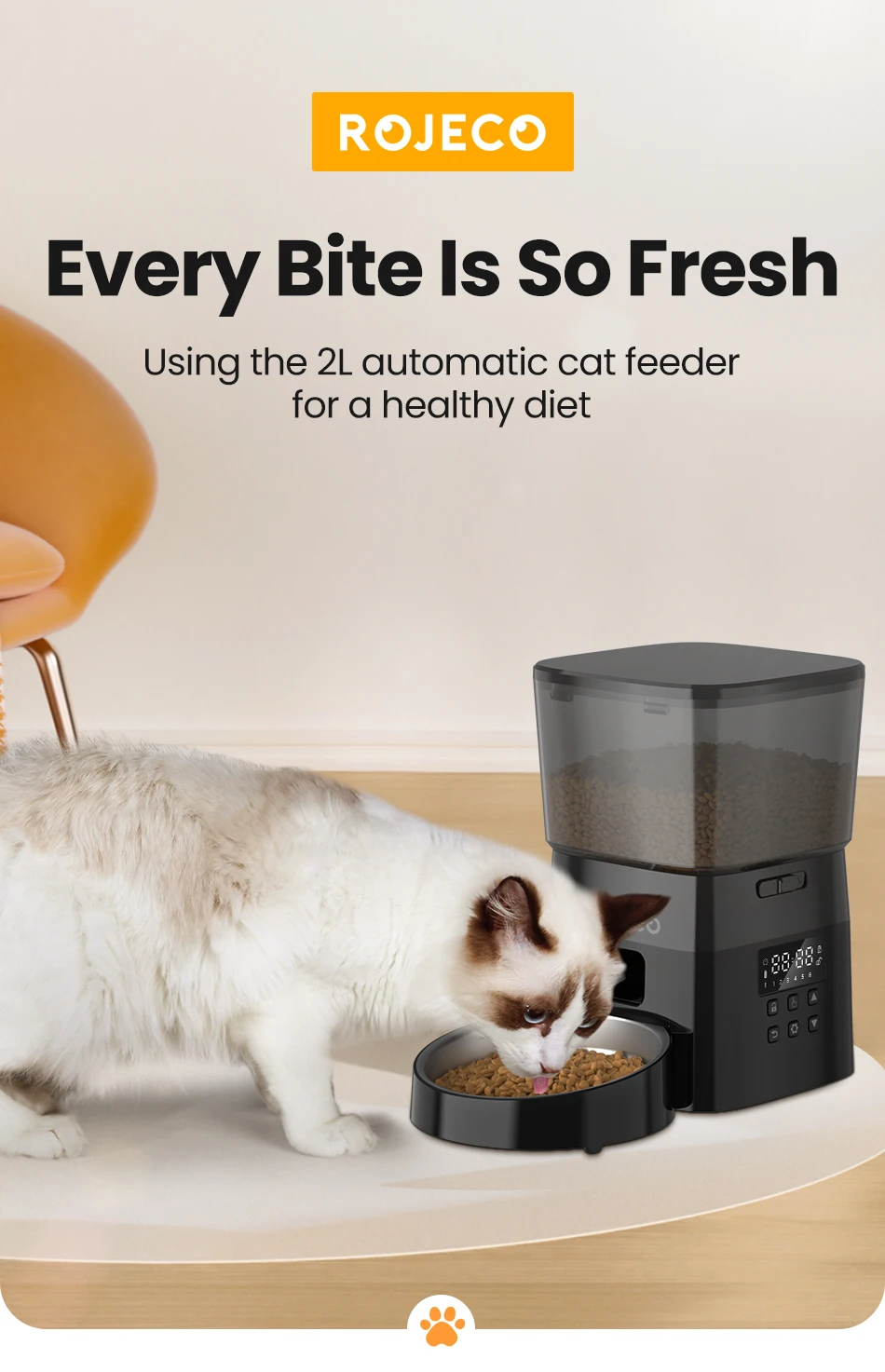 Automatic Pet Feeder 2L – Button-Control Dry Food Dispenser