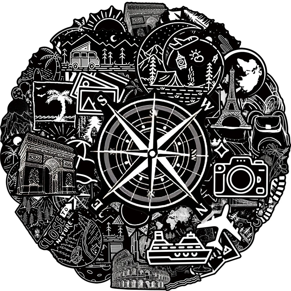10/30/50pcs Cartoon Black and White Outdoor Travel Stickers Waterproof Decoration Sticker Toys DIY Suitcase Phone Guitar Laptop