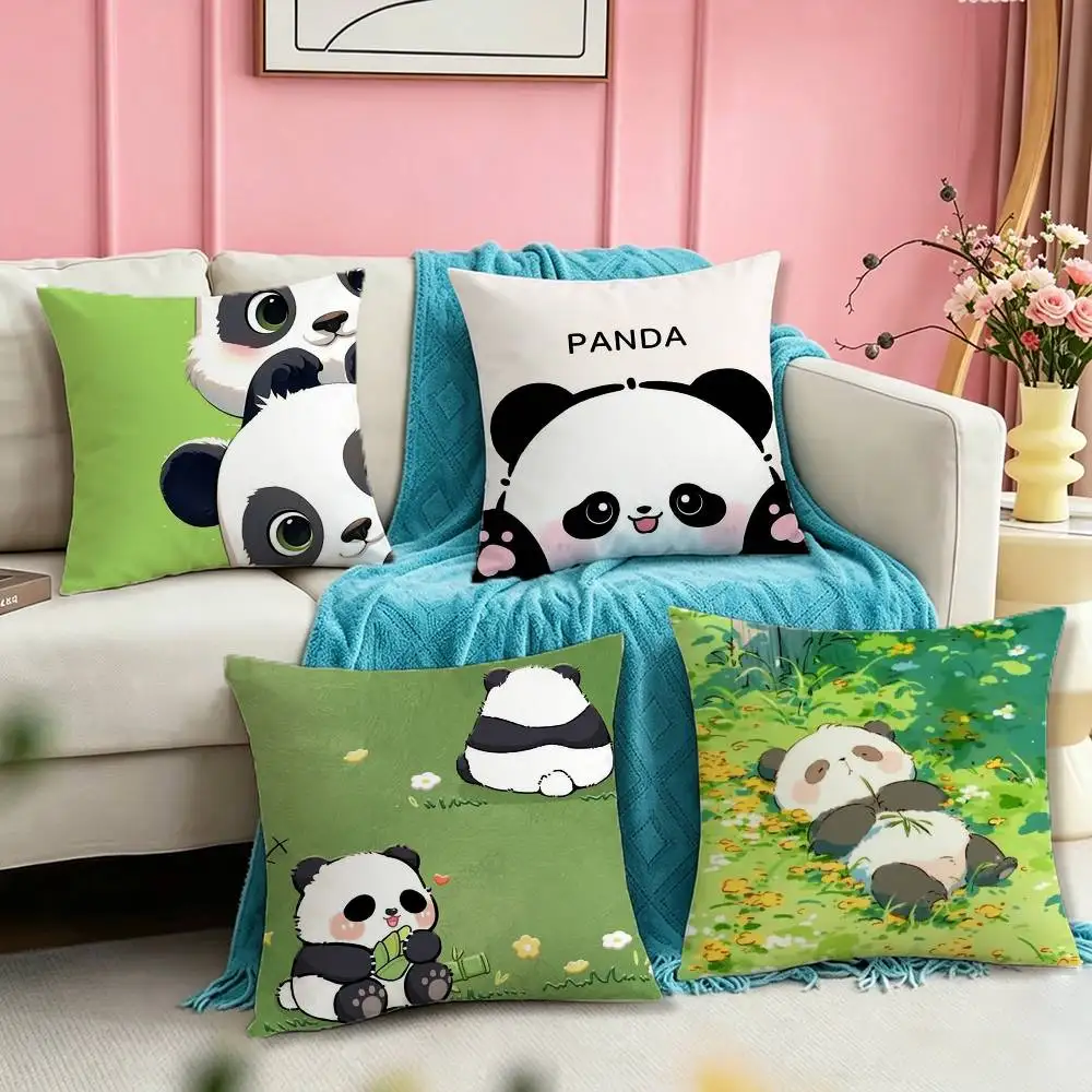Cute Cartoon Animal Panda Pillow Case Square Double-Sided Sofa Cushion Cover Bedroom Bedside Pillow
