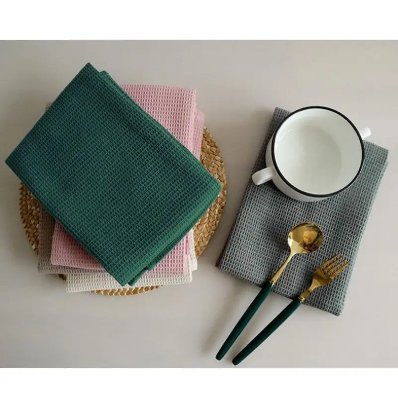 4 Pieces/Set 100% Cotton Waffle Weave Kitchen Towels Super Absorbent Kitchen Hand Dish Cloths for Drying and Cleaning Tea Towel