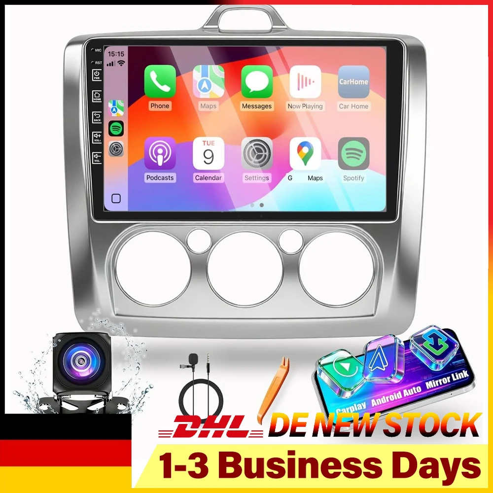 9-Zoll-Android-13-Doppel-DIN-Autoradio mit 2 GB + 32 GB Speicher, Touchscreen, Multimedia-Videoplayer für Ford Focus MK2 MK II 2004-2011, kabelloses Carplay & Android Auto, GPS-Navigation, FM, RDS,