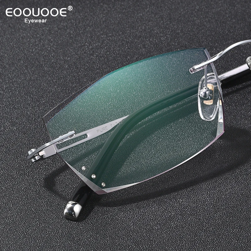 

New Pure Titanium Eyewear Rimless Gray Colored Lenses Optics Gradient Myopia Hyperopia Glasses Frame Diamond Cut Progressive