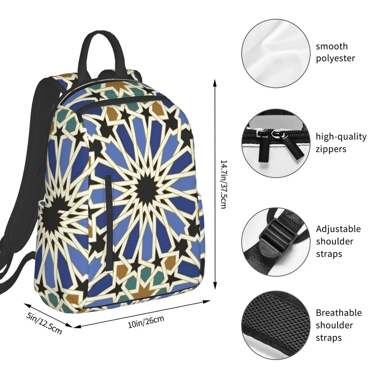Arabic Tile I Backpack Student BookBag Kids School Bag Laptop Shoulder Bags Men Women