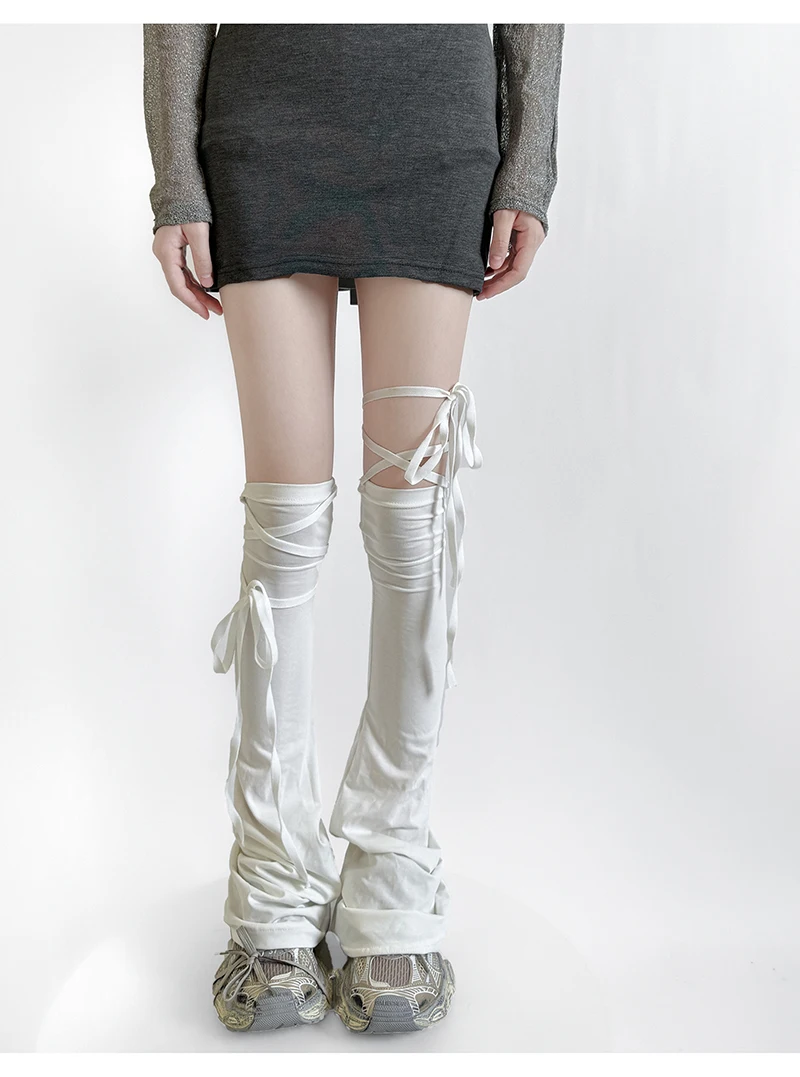 Y2K Damen-Beinlinge, vier Jahreszeiten, Fußabdeckung, langer Strumpf, JK Mädchen, einfarbig, über dem Knie, zum Binden, oberschenkelhohe Fußsocken – Detail 9