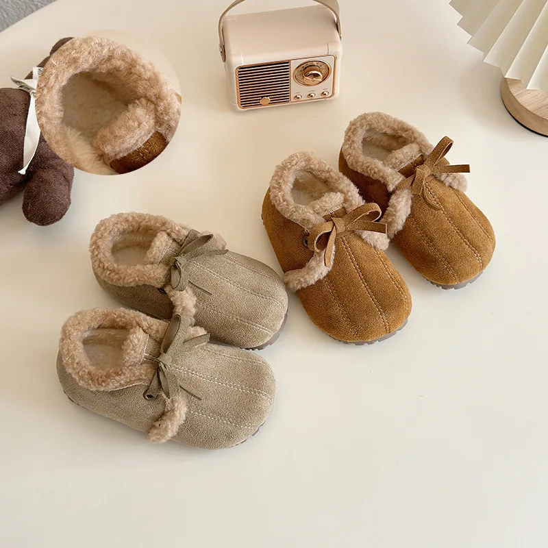 Korean Version of Girls' Cotton Shoes for Autumn and Winter with Added Plush and Thickened Baby Fashion Short Boots Size 21-34