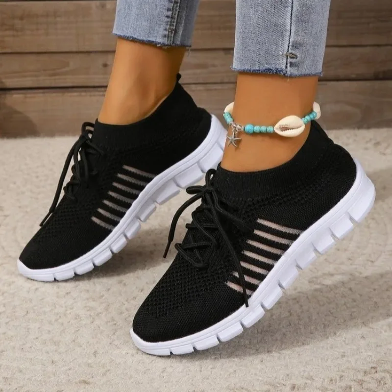 Summer Mesh Casual Shoes Breathable Slip on Lightweight Sports Sneakers Women Lace Up Fashion Comfortable Walking Shoes