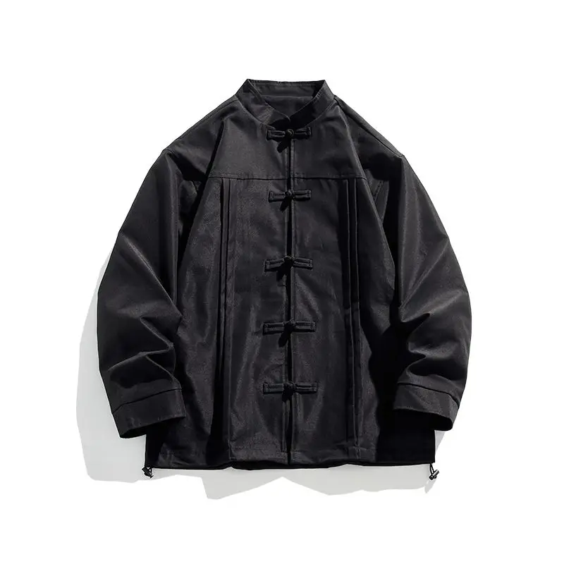 

New Chinese Sle Men's Jaet Long Sve Stand Collar Button up Retro Zhongan Coat Large Size Autumn Winter Outerwear