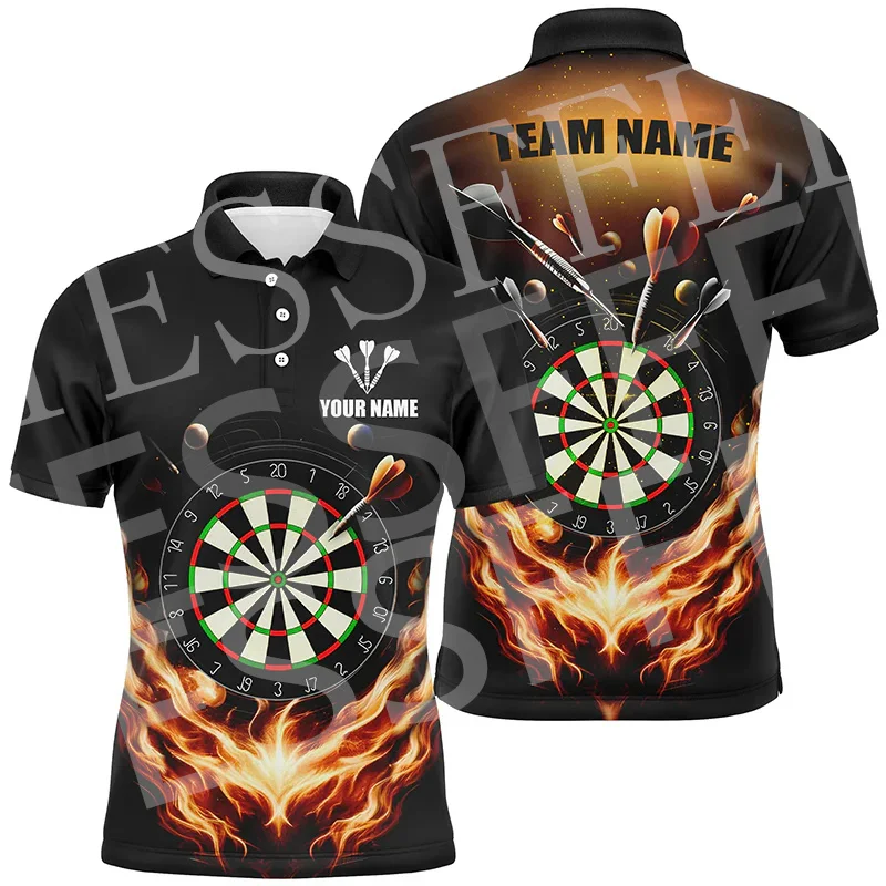 Custom Name Sports Darts Graffiti Tattoo Vintage Button T-Shirt 3DPrint Summer Funny Polo Shirts Harajuku Casual Short Sleeves Y