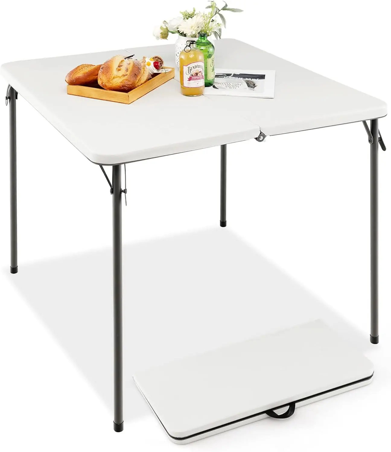 Portable Folding Table, Foldable Picnic Table with All-Weather HDPE Tabletop, Metal Frame & Carry Straps,