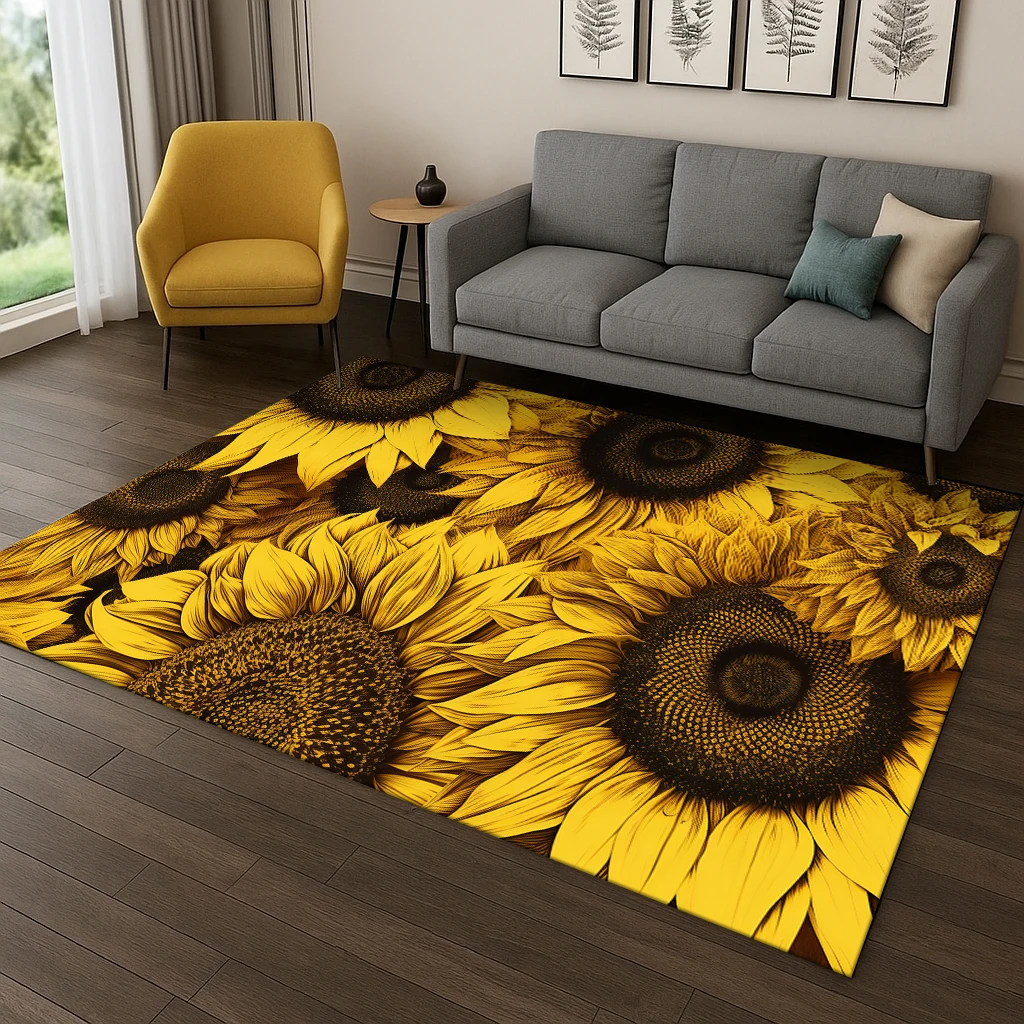 Alfombra con patrón de flores de girasol y Margarita para el hogar, dormitorio, sala de estar, sofá, felpudo, decoración de cocina, alfombra antideslizante para juegos infantiles