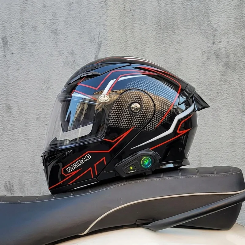 Kuqibao Flip Modular Motorcycle Helmet Integrated Bluetooth, Dual Sun Visor Large Field Vision, Long Battery Life for Motorbike