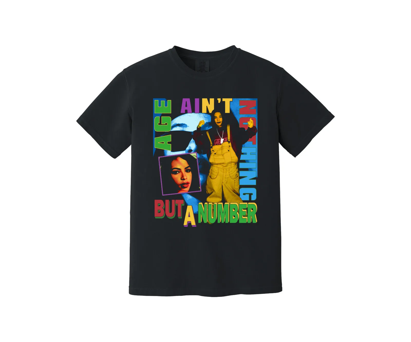 

Aaliyah Age Ain’t Nothing But A Number Retro T-Shirt Vintage Collage Design Celebrating 90s R&B Hip-Hop Icon With Classic Lyric