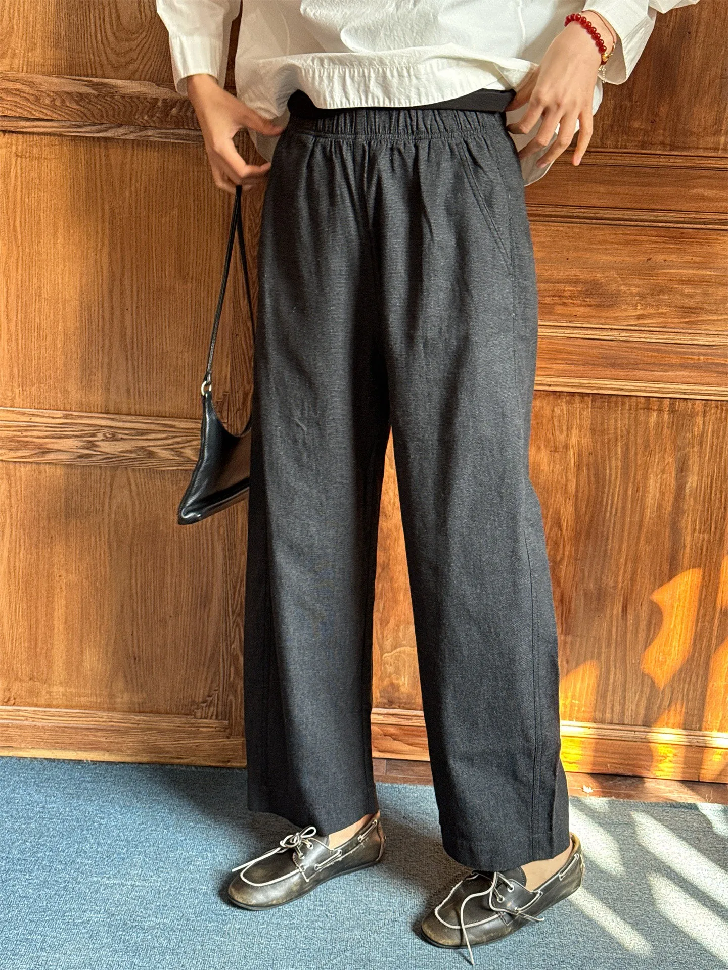 

Deep ey Casual Straight Leg Pants Women's Elastic Waist Linen Spring 2026 New Sle Versatile Comfortable Casual Trousers