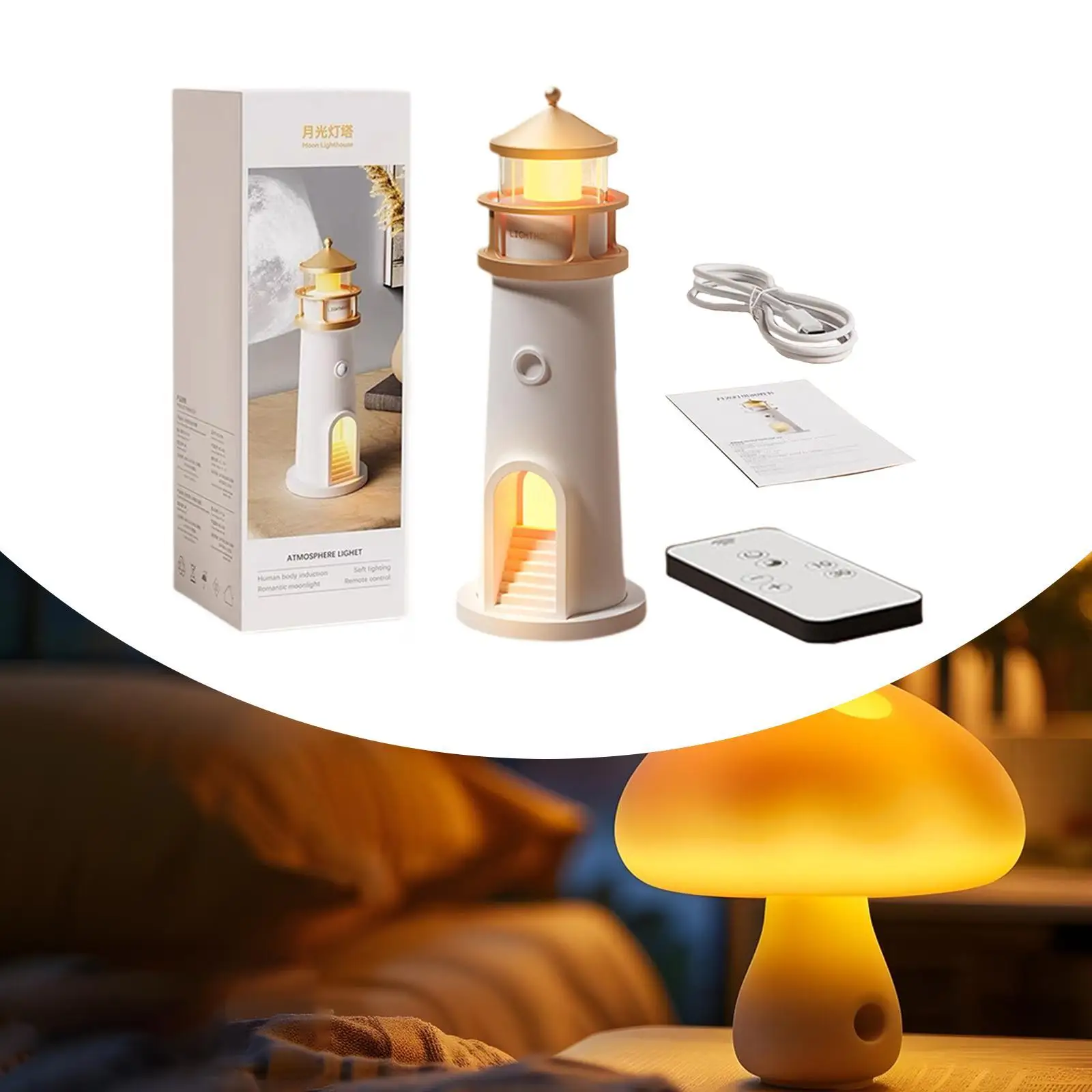 Lâmpada de projeção de luar em forma de farol para decoração de mesa de acampamento