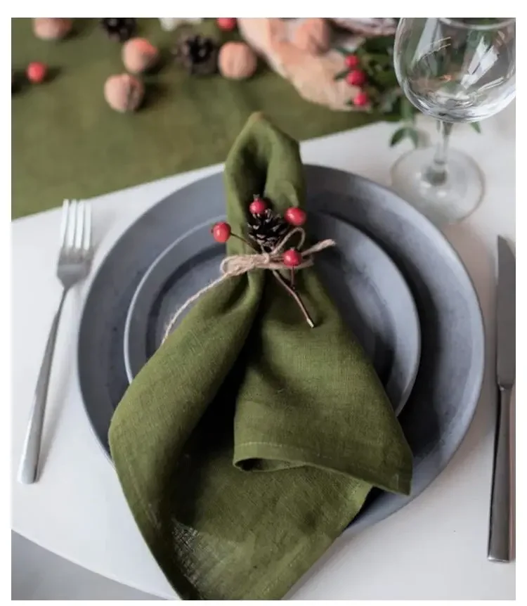 4PCS Stone Washed Linen Napkins Restaurant 30x45cm Christmas Dinner Cloth Placemat Soft Pure Linen Classical Home Table Decor