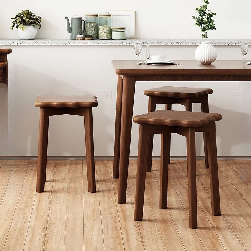 Light Luxury Solid Wood Dining Chair, Stackable Household Dining Stool, Easy to Assemble Furniture for Dining Room Living Room