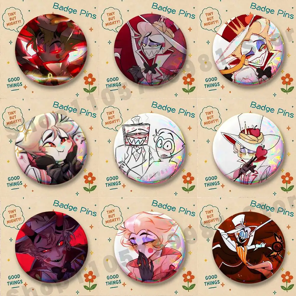 Hazbin Lucifer Morningstar Hotel Enamel Pins Badge Round Brooch for Backpack Decor Accessories 25/32/44/58/75mm