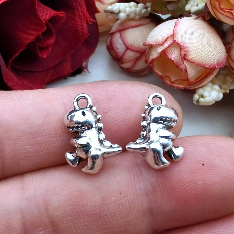 5PCS 11*16MM Double-sided 3D Dinosaur Charms Animal Pendant Metal Alloy For DIY Necklace Bracelet Earrings Luggage Marking