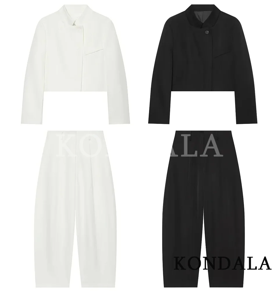 KONDALA Women Trendy Pants Set Stand Collar Single Button Short Blazer Balloon Pants New Fashion 2026 Fall Winter Commute Set