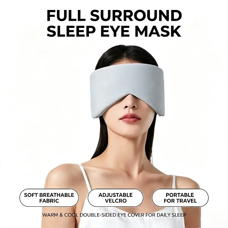 2‑in‑1 Sleep Eye Mask with Ear Muffs Double‑Sided Warm Cool Blindfold Adjustable Velcro Full Shading Soft Portable Sleeping