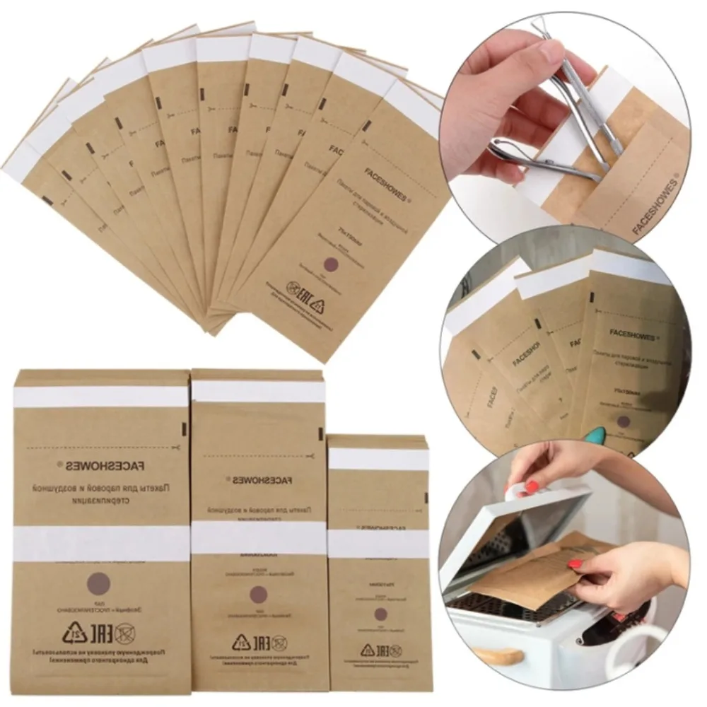 

50/100Pcs Nail Sterilizer Manicure Kraft Bags Nail Art Clean Kraft Bag Nail Art Sterilization Disposable Nail Disinfection Tools