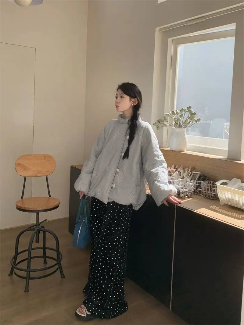 Gentle Wind Collar Embroidery Warm Cotton-padded Jacket Coat Women's Winter Casual Coat