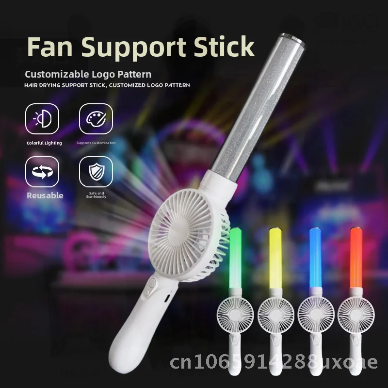 

Rechargeable Handheld Fan with LED Lighting Music Playing Outdoor Festival Party Glow Stick Trendy Summer Cooling Fan Support
