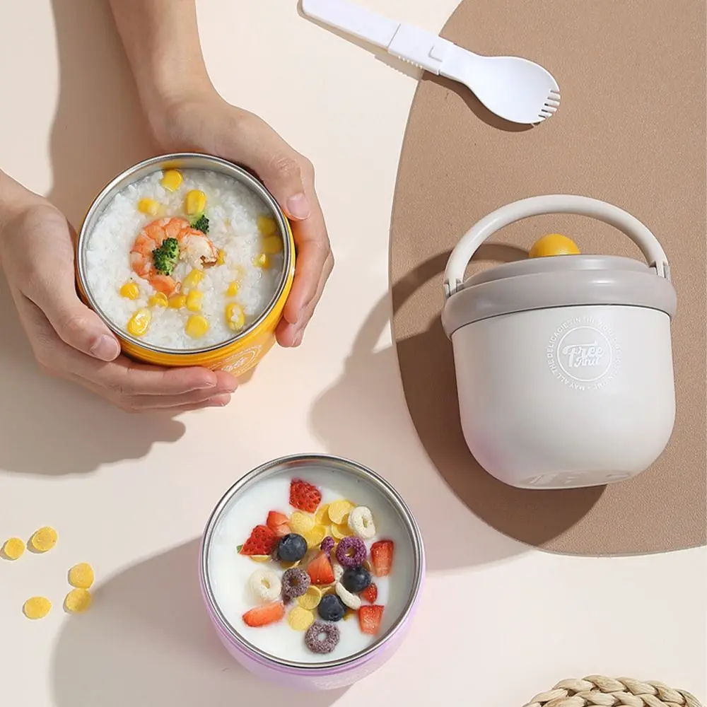 المحمولة بين عشية وضحاها الشوفان الجرار 500/600 مللي مع غطاء ملعقة مختومة وعاء كوب حساء الفولاذ المقاوم للصدأ للإفطار الشوفان الحليب سلطة الفاكهة #4