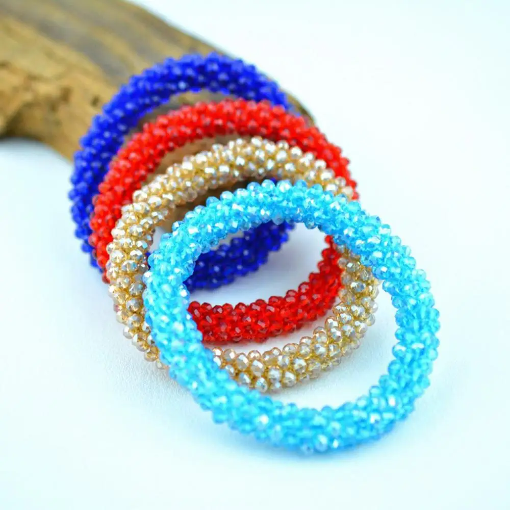 Shiny Rhinestone Elastic Bracelet Bangle Hair Rope Hairband Nepal Women Jewelry 14 Colors New