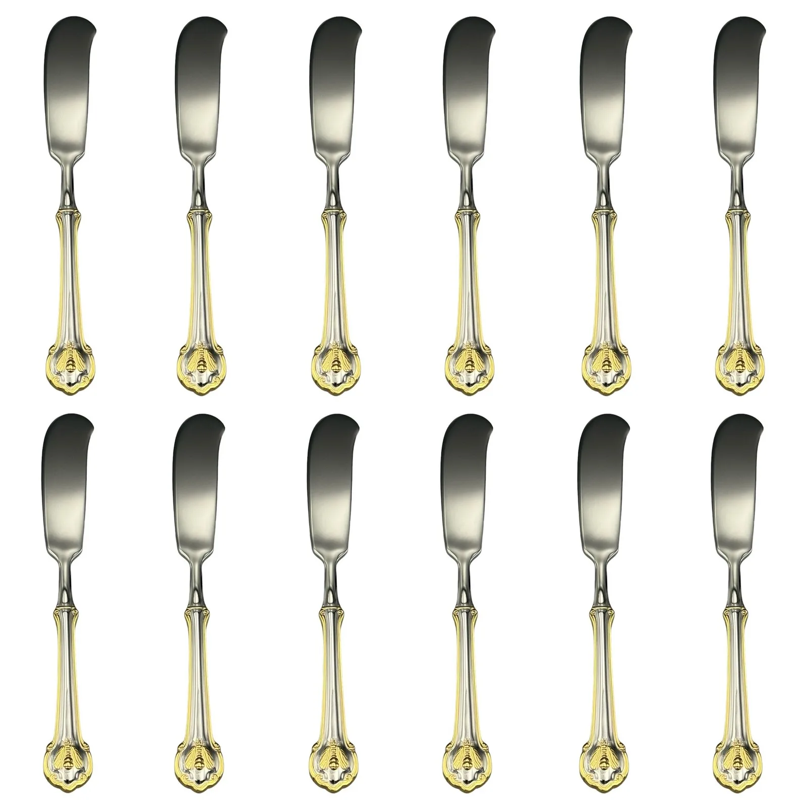 

Knife SetsButter Spreader Set of 12 Gold Accent 18/10 Stainless Steel Elegant Tableware for Daily Use and Entertaining