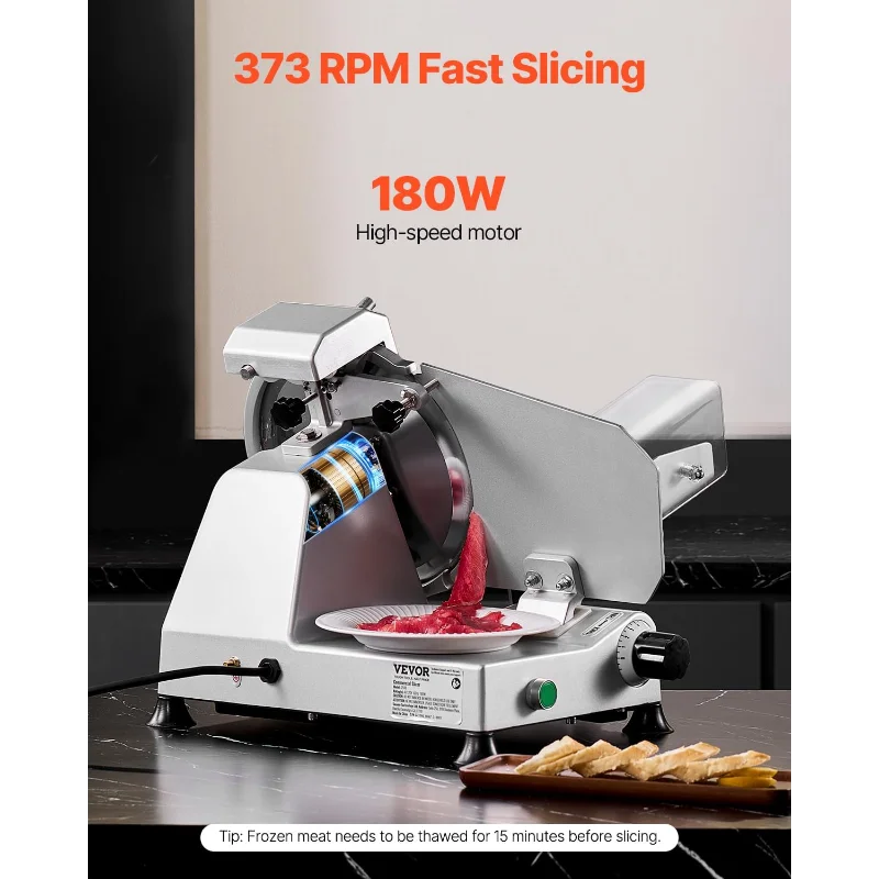 قطاعة اللحوم التجارية VEVOR، قطاعة طعام ديلي الكهربائية 10 بوصة، قطاعة لحم 180 وات مع شفرة ممتازة 65 دقيقة، سمك 0-0.4 بوصة #2