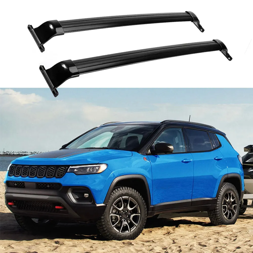 2PCS Cross Bar Fits For JEEP Compass 2017-2025 Roof Rail Rack Cargo Cargo Bars Rooftop Carrier Black