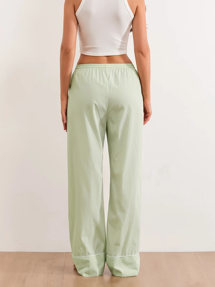 Pantalones de pierna ancha para mujer, pantalón de chándal holgado informal con cintura elástica y cordón a rayas