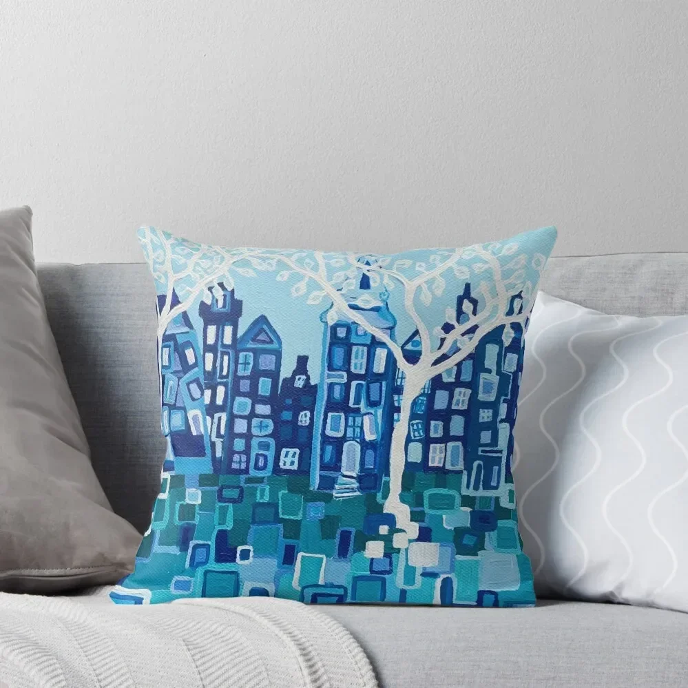 Amsterdam Acrylic Painting: Along the Cobbled Streets Throw Pillow bed pillows Decorative Cushions For Living Room pillow