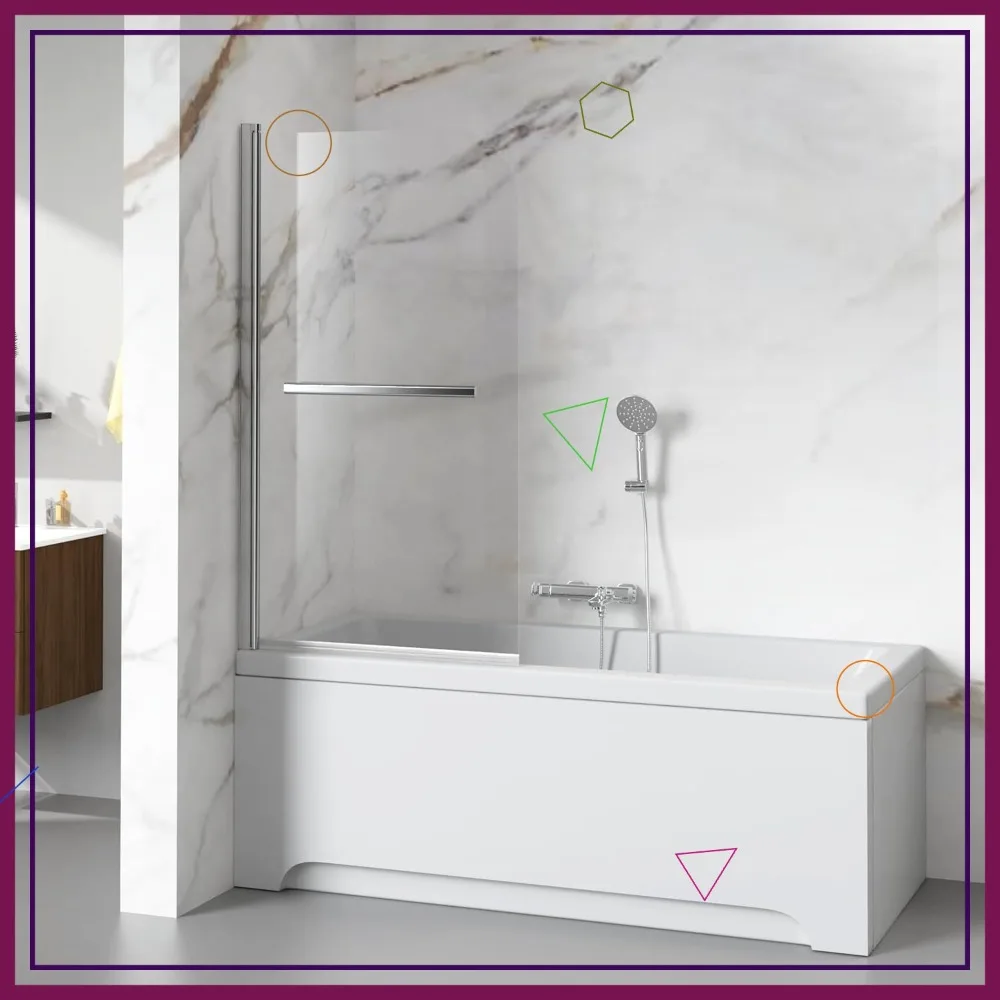 

Frameless Shower Door 32x55 Inch Hinged Screen for Bathtub with Towel Bar Handle, 180° Pivot, Reversible, Chrome Finish