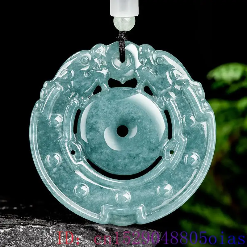 Blue Myanmar Jadeite Dragon Pendant Necklace Real Jewelry Accessories Carved Designer Gifts for Women Natural Burmese Jade