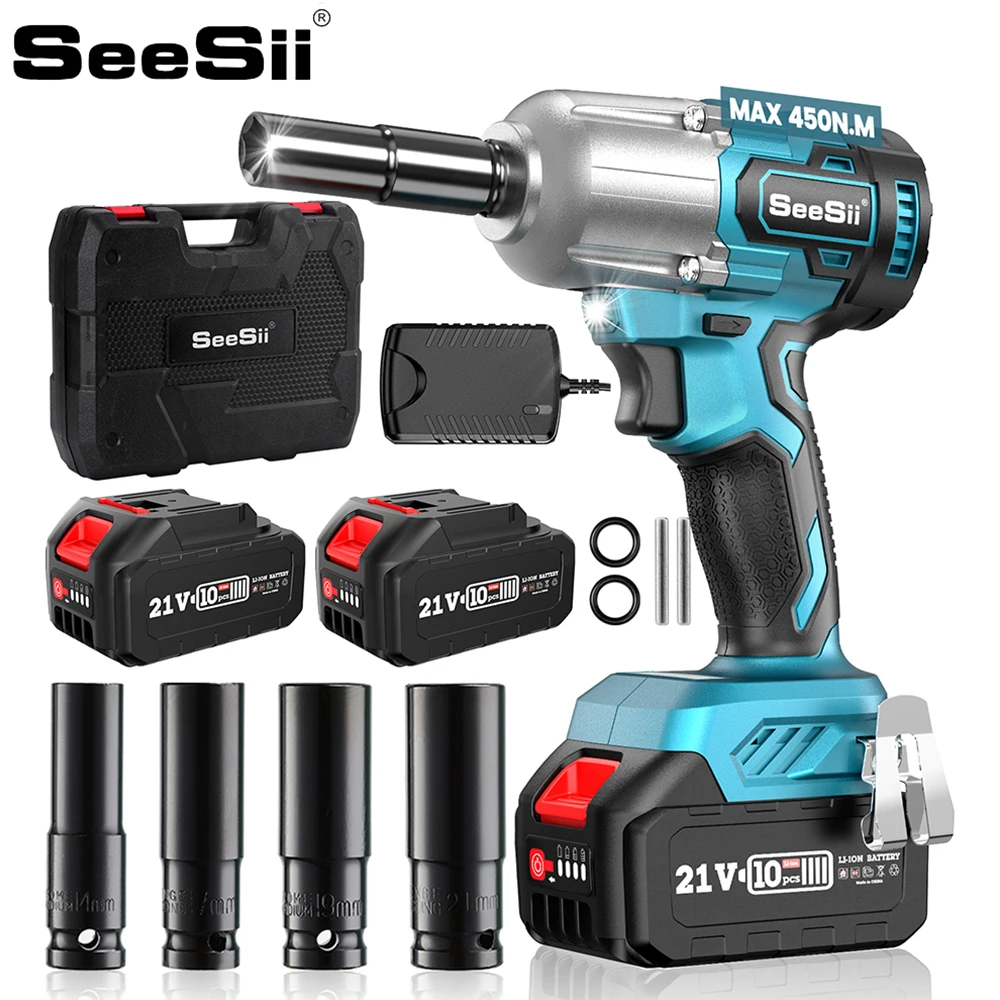 

SEESII 450N.m Impact Wrench 1/2'' Brushless Cordless Electric Wrench Car repair Power Tools Compatible With Makita 18V Battery