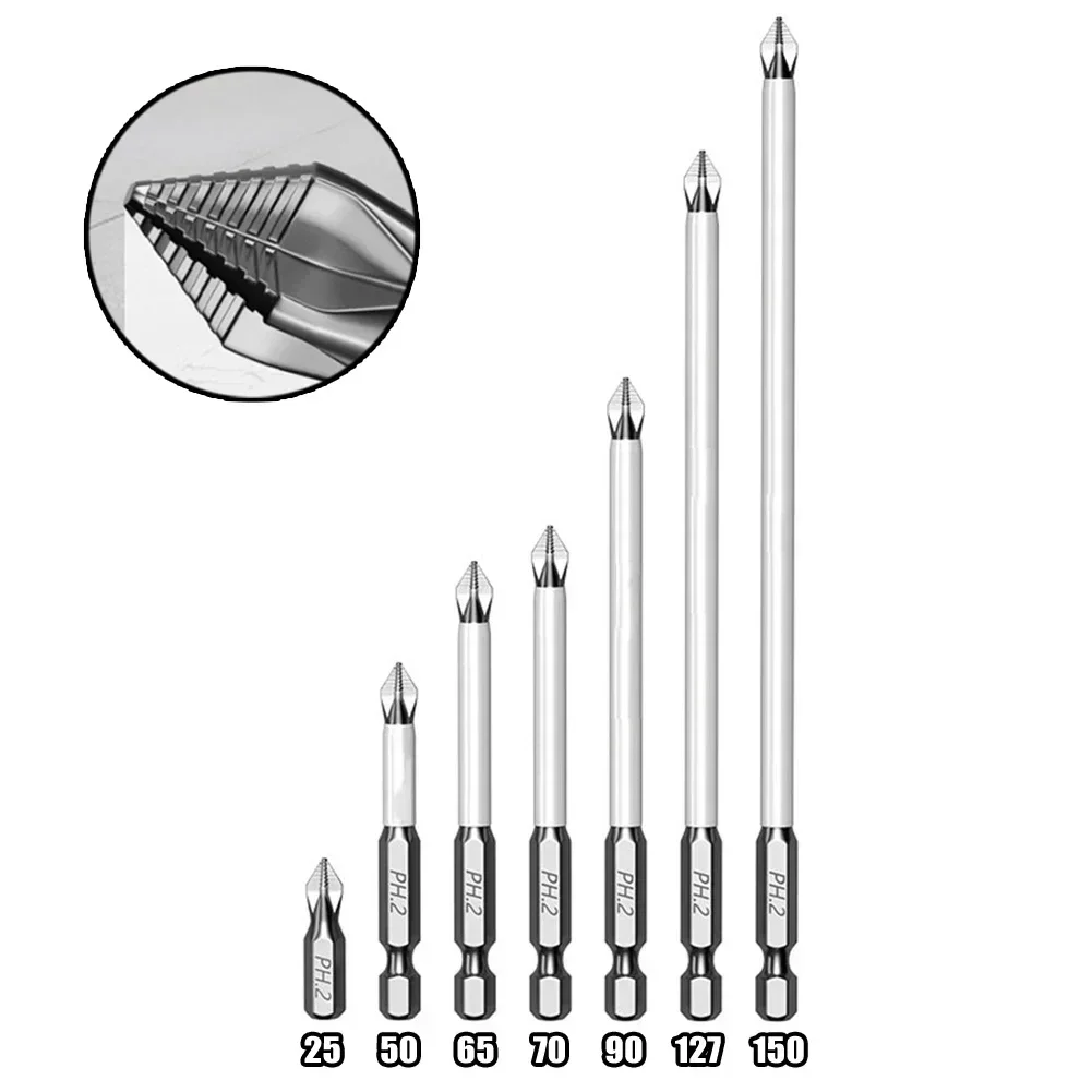 7pcs Magnetic PH2 Screwdriver Bits 25-150mm Non-Slip Batch Head Cross Drill Bit Hex Shank For Rechargeable Drill Repair Tool