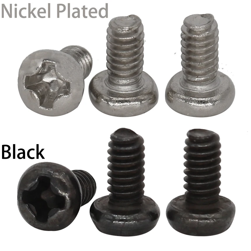 

M1.2 M1.4 M1.6 M2 M2.5 M3 M4 Black Nickel Plated Carbon Steel DIN7985 Bolt Phillips Cross Recessed Round Head PM Machine Screw