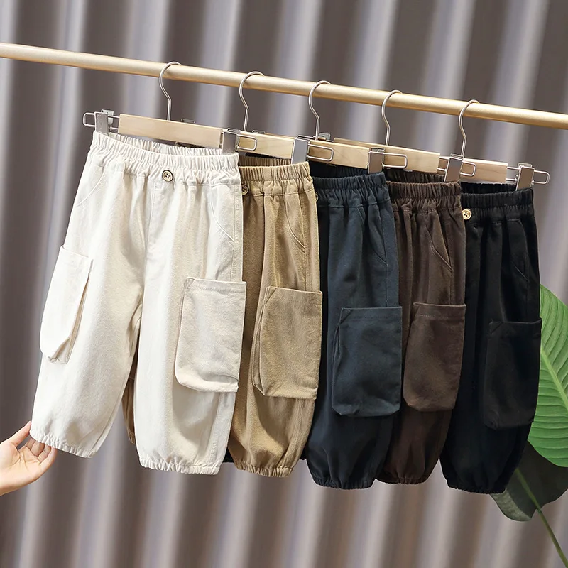 Spring Autumn Baby Boys Cargo Pants New Kids Big Pocket Chunky Pants Children Casual Trousers 2-8 Years Boys Pants