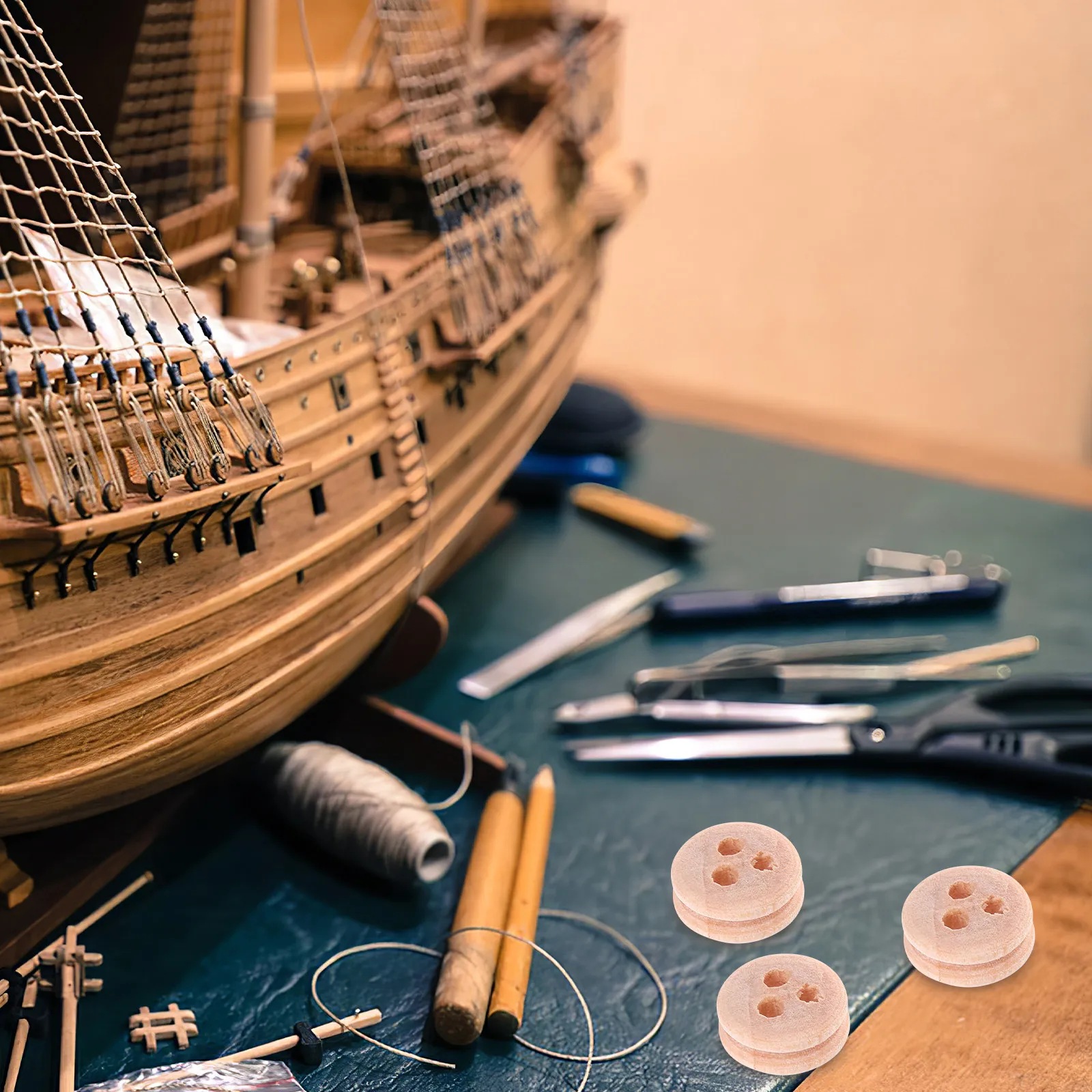 

20Pcs Wooden Ship Wheel Accessory Kit Small Pulleys DIY Craft Parts Replacement Wheels for Kids Ship Making Art Craft Supplies
