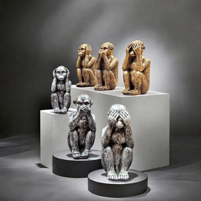 Elegant Three Wise Monkeys Figurines Decorations See no Hear no Speak no Evil