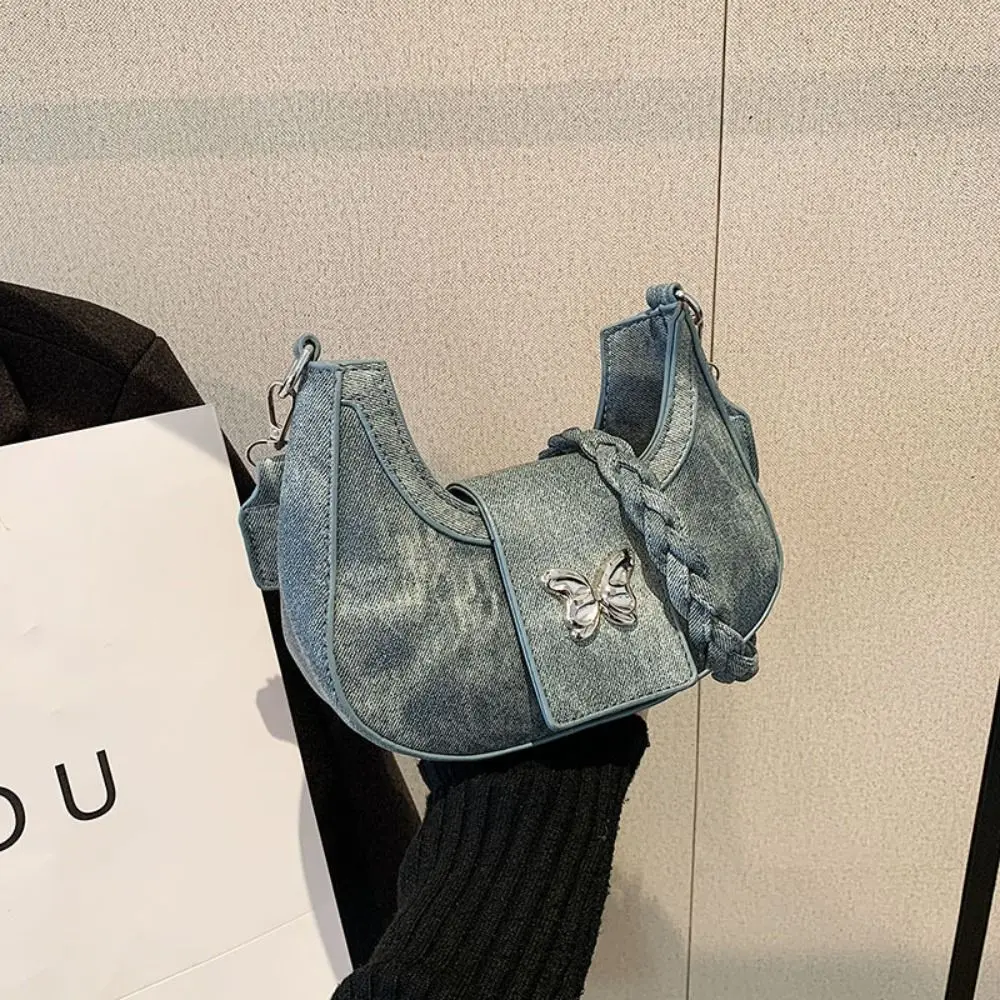 

Ins PU Leather Butterfly Crossbody Bag Denim Color Korean Style Hobos Handbag Handbag Solid Color Shoulder Bag Outdoor