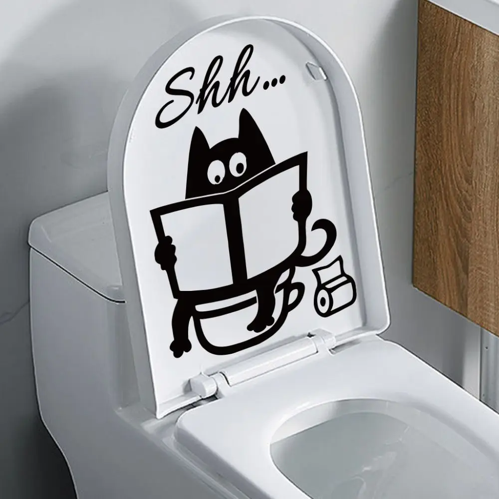 Cartoon Shh... Toilet Wall Sticker Waterproof PVC Bathroom Door Decals DIY Removable Toilet