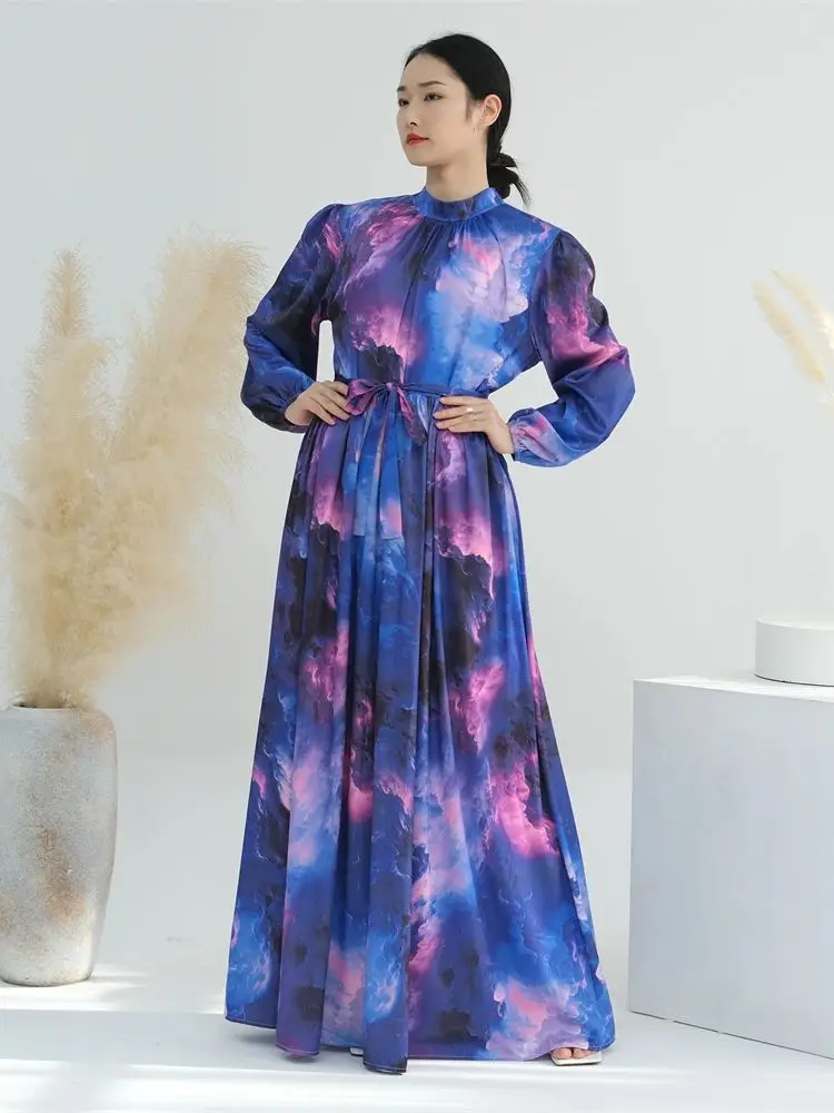 2024 New Muslim for Women Eid 3D Color Printing Abaya Dubai Luxury Long Kaftan Modest Dresses Islam Kebaya Robe Musulmane Femme