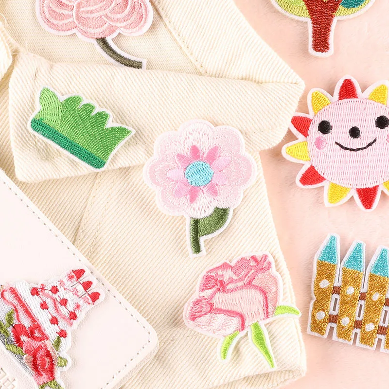 10 teile/los Nette Blumen Eisen Auf Patches Gestickte Für Kleidung Nähen Mochila Stoff Pack Mädchen Kinder Jacke Thermische Applique parche – Detail 5