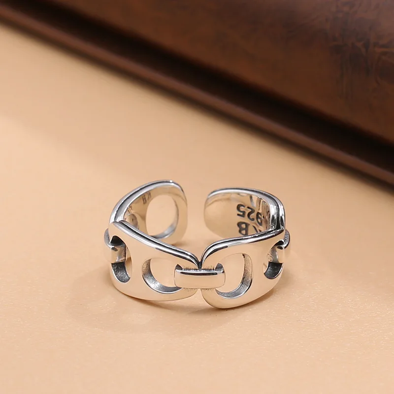 

S925 sterling silver lock ring female simple index finger ring all-matching couple style ring niche hipster accessories