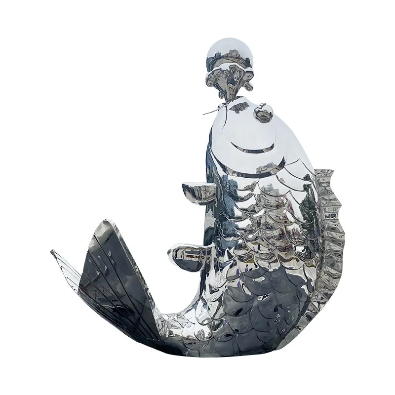 

Outdoor square special-shaped water feature ornament, creative metal fish sculpture, large stainless steel sculpture