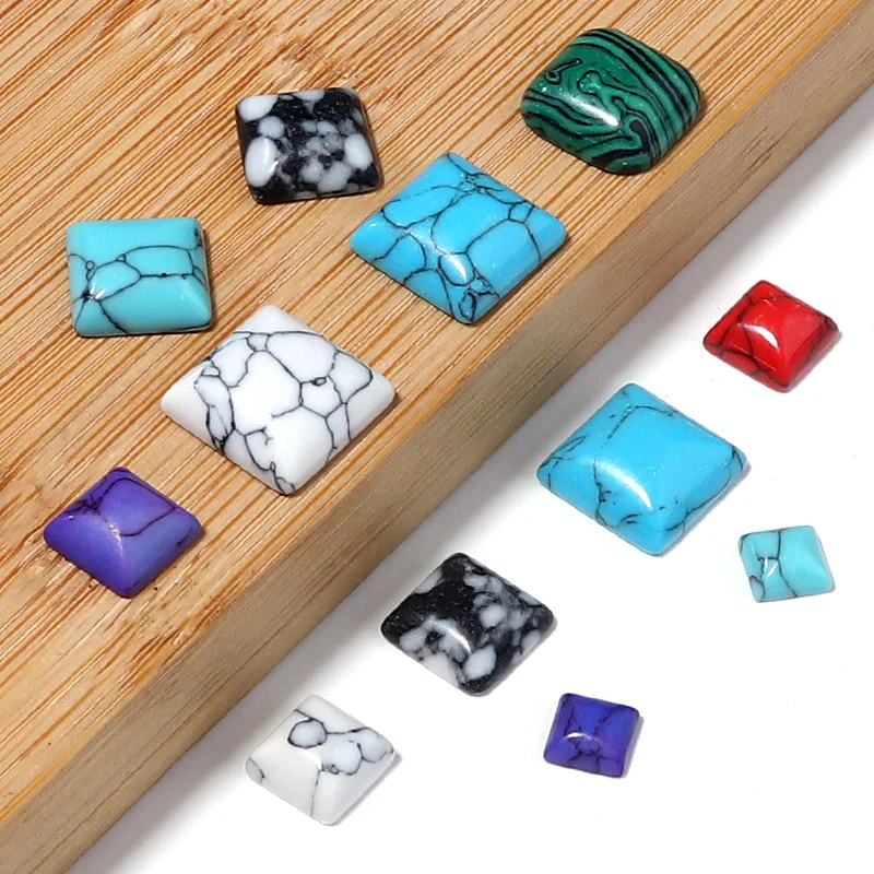 10pcs/Lot 4 6 8 10 12mm Natural Stone Square Turquoise Cabochon Beads Flatback Scrapbooking Domes Cabochon Cameo for Jewelry