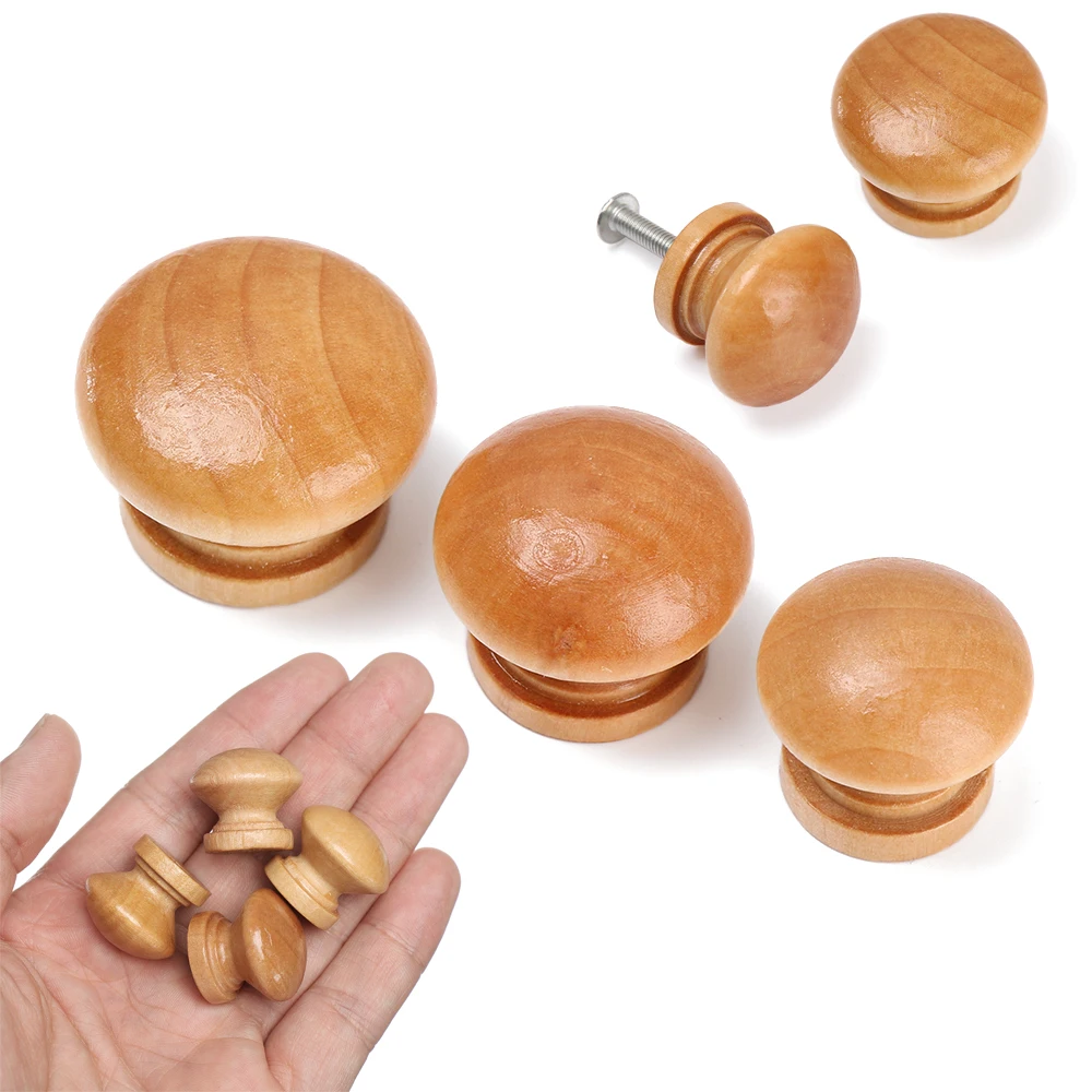 10pcs Hardware Kitchen Dresser Wardrobe Pulls Round Shape Furniture Fitting Drawer Knob Cabinet Pulls Natural Wooden Door Handle